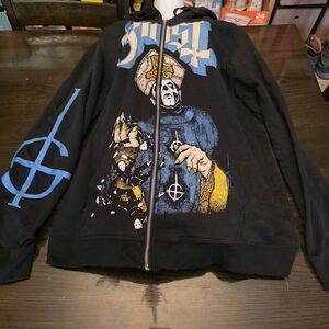 Hot Topic Black and Blue Graphic Ghost  Hoodie Zip Up Size Xl